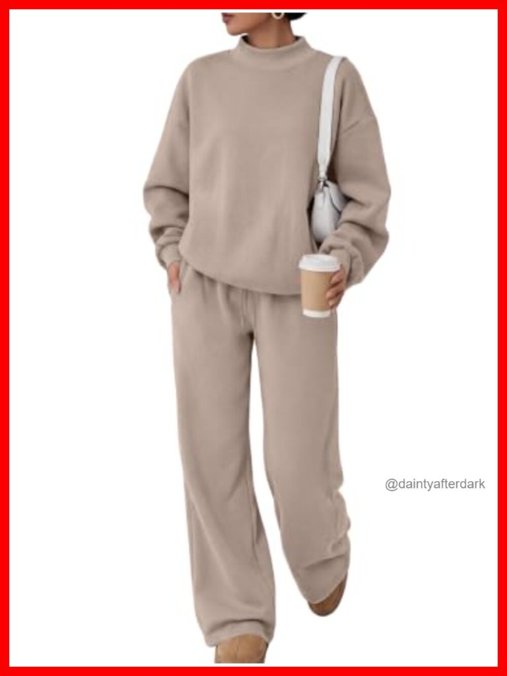 Mock Neck 2 Piece Sweat Set Cotton Polyester Sweatsuit Women's Fall Lounge
